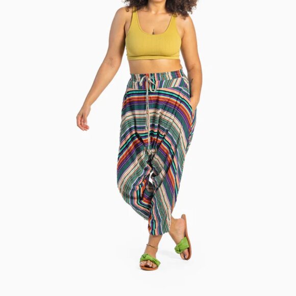 Buddha Pants Pants - Buddha Pants Unisex Drawstring Boho Hippie Stripe Savannah Harem Pants Green